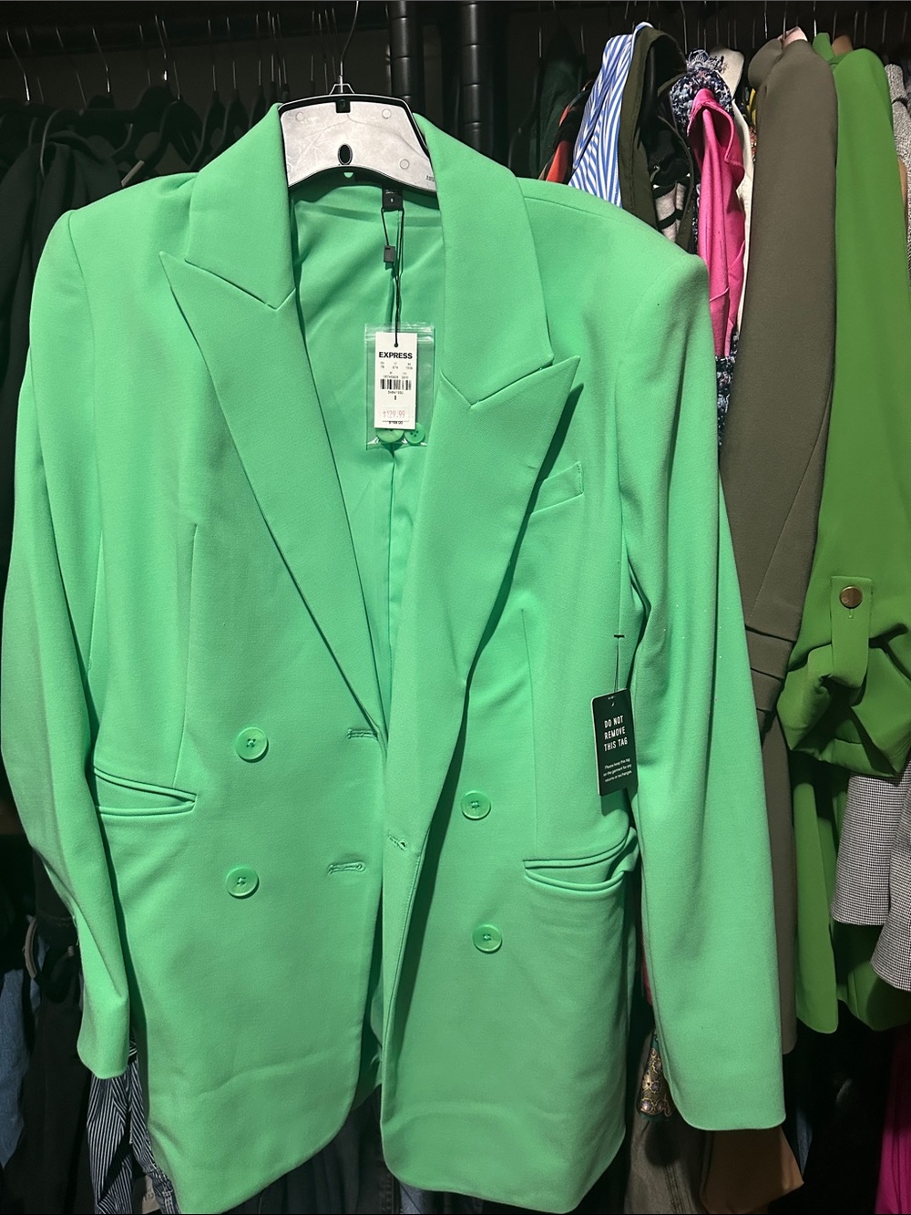 Express Double-Breasted Bright Green Blazer
